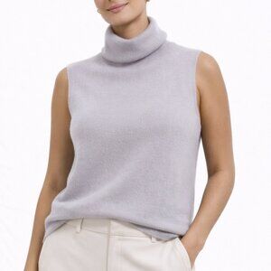 $280 Vintage Women's XL Lavender Cashmere Turtleneck Sleeveless Top Cozy Luxury